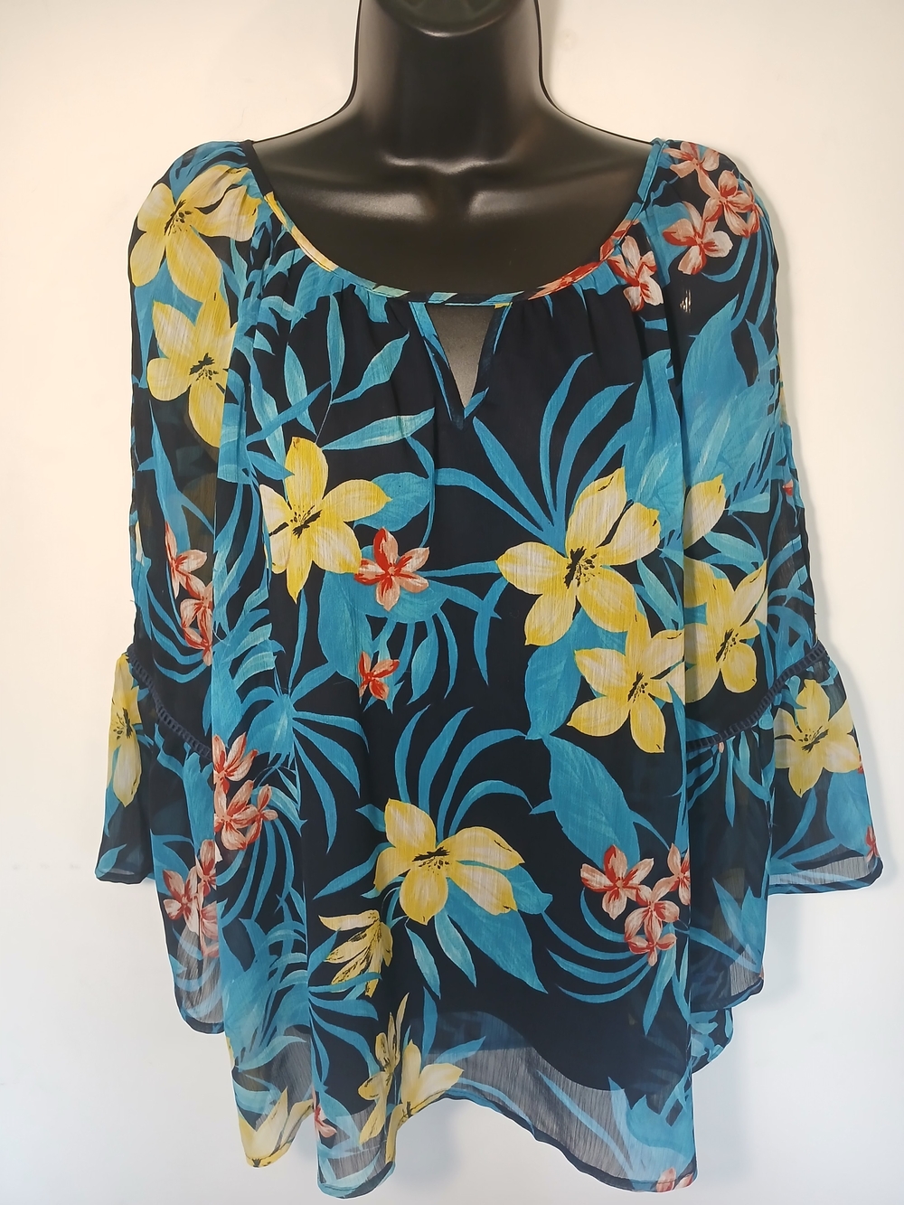 Women’s Navy Floral Tunic Top with Yellow & Teal Print - Picture 9 of 11